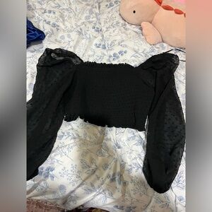 Aakaa Black Sheer Sleeve Blouse
